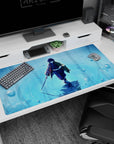 Large 40x20 inches desk pad with Giyu Tomioka walking through rippling waters, embodying the calm power of the Water Hashira.