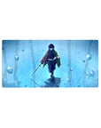 Mouse pad featuring Giyu Tomioka, 32x16 inches, walking through rippling waters, perfect for adding serenity and strength to your desk.