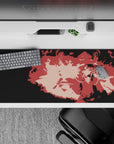 Anime desk pad 36x16 inches featuring Megumin from KonoSuba with bold two-tone charcoal and dusty rose colors.