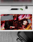 High-quality 32x16 inch mouse pad showcasing the fiery bond of Tanjiro and Nezuko for gaming setups