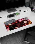 High-performance 28x12 inch mouse pad with flame-themed depiction of Tanjiro and Nezuko, ideal for setups