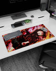 Durable 32x16 inch mouse pad with flame-inspired design, bringing intensity to any workspace or setup