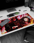 Premium 40x20 inch desk pad with intense flame design, perfect for fans of Demon Slayer's iconic duo