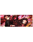 32x12 inch mouse pad featuring Tanjiro and Nezuko Kamado surrounded by flames in a bold design