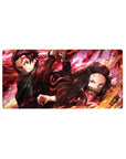 32x16 inch mouse pad featuring Tanjiro and Nezuko Kamado engulfed in flames from Demon Slayer