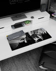 28x12 inches anime girl mouse pad showing ink-black hair girl reaching out over a cityscape at sunset.