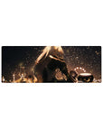 Anime girl mouse pad 32x12 inches with warm lamplight, star and moon lanterns, and glittering dust.