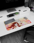 28x12 inches anime mouse pad showing fox-eared boy leaning close to amber-eyed girl, scarf fluttering.