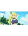 Anime girl desk pad 36x16 inches with Tohru smiling, clouds and sky backdrop, smooth glide and grippy base.