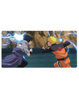 32x16 inches anime mouse pad with Naruto vs Sasuke clash, swirling patterns and rocky backdrop.
