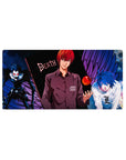 32x16 inches anime mouse pad with Light, Ryuk, and L, purple wings backdrop and DEATH text.