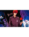 Death Note anime desk pad 40x20 inches with Light, L, and Ryuk, purple wings and DEATH text backdrop.