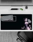 32x16 inches mouse pad in soft pink and deep black, moody mischievous vibe with grunge ink splatter.