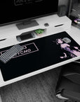 Rena Ryugu holding a blade on anime desk pad 40x20 inches, cozy yet dangerous dark background.