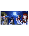 32x16 inches anime girl mouse pad with four cute rooftop girls under a full moon, playful poses and snacks.