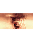 Sepia Itachi Akatsuki anime desk pad with straw hat, sparkles, and Sharingan, 36x16 inches.