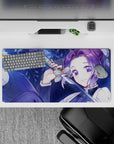 32x16 inches mouse pad showcasing Shinobu Kocho, reflecting her quiet strength with glowing blues and ethereal butterflies.