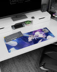 Artistic 32x12 inches mouse pad showcasing Shinobu Kocho with ethereal butterflies and glowing blues, perfect for adding tranquility to your desk.