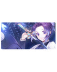 Mouse pad featuring Shinobu Kocho from Demon Slayer, 32x16 inches, with glowing blue butterflies and serene, graceful design.