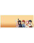 Anime girl mouse pad 32x12 inches with five cute slice-of-life girls posing on a peach background.