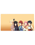 32x16 inches anime girl mouse pad with five smiling slice-of-life girls in playful poses on peach.