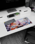 28x12 inches anime girl mouse pad showing Marine, Calliope, Gura and Amelia napping together, cute scene.
