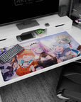 Hololive Marine, Calliope, Gura and Amelia napping together on an anime desk pad 40x20 inches.