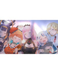 Anime girl desk pad 40x20 inches featuring four sleepy Hololive-style girls with soft smiles and crisp shading.