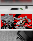 Persona 5 Royal mouse pad 32x16 inches featuring Joker and Kasumi in black, white, red design with gold "P5R" emblem.
