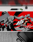 Anime desk pad featuring Joker and Kasumi from Persona 5 Royal, 40x20 inches, in striking black, white, and red design.