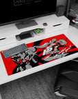 Desk pad featuring Persona 5 Royal's Joker and Kasumi in bold black, white, and red, size 36x16 inches.