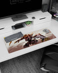 32x12 inches Gundam Barbatos mouse pad lunging through dusty light, gold claws and horns on display.