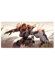 32x16 inches anime mouse pad featuring a feral Gundam-style mech with gold horns, claws, and red streaks.
