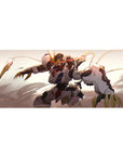 36x16 inches anime desk pad featuring Gundam Barbatos in bold mecha art, clean gamer setup style.