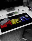 Large 40x20 inches mouse pad with Spike, Faye, and Jet in red, yellow, and blue panels for a crime-thriller noir-inspired design.