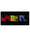 Mouse pad featuring Spike, Faye, and Jet, 32x16 inches, in red, yellow, and blue panels for sharp crime-thriller design.