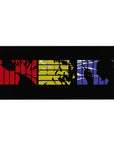 Mouse pad featuring Spike, Faye, and Jet, 36x16 inches, in bold red, yellow, and blue panels for an unforgettable noir aesthetic.