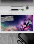 32x16 inches anime mouse pad in magenta and violet neon with soft blues, dreamy calm night vibe.