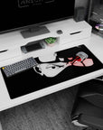 Kakashi Hatake from Naruto on an anime desk pad 36x16 inches, half-shadowed face and glowing Sharingan.