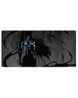 Mouse pad featuring Ichigo Kurosaki, 32x16 inches, in Hollow form with glowing blue armor and dark swirling energy.