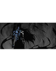 Mouse pad featuring Ichigo Kurosaki, 36x16 inches, in Hollow form with glowing blue armor and dark swirling energy.