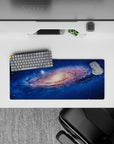 Deep ocean blue 28x12 inches mouse pad with dreamy starry speckles and warm cosmic vibe.