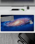 Deep ocean blue 32x16 inches mouse pad with warm creamy galaxy core, calm late-night vibe.