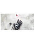 32x16 inches anime mouse pad with broken robotic hand, cracked white floor, scattered screws, red gem.
