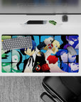 Anime mouse pad 32x16 inches, featuring Persona 3's Makoto, Aigis, and SEES team, capturing melancholy and unity.