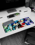 Anime mouse pad 32x12 inches with Persona 3's Makoto, Aigis, and SEES team, in cool blues and manga-style design.