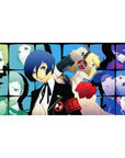 Anime mouse pad featuring Persona 3 characters Makoto and Aigis, size 40x20 inches, vivid grid design with SEES team.
