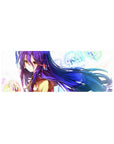 32x12 inches anime girl mouse pad with violet-haired character, tan coat, and neon graffiti background.