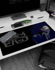 Large 40x20 inches mouse pad with Spike Spiegel in navy blues, crimson streak for a gritty, cinematic Cowboy Bebop tribute.