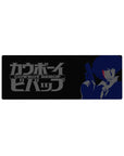 Compact 32x12 inches mouse pad with Spike Spiegel in navy blues and crimson streak for a cinematic, shadowed final stand.